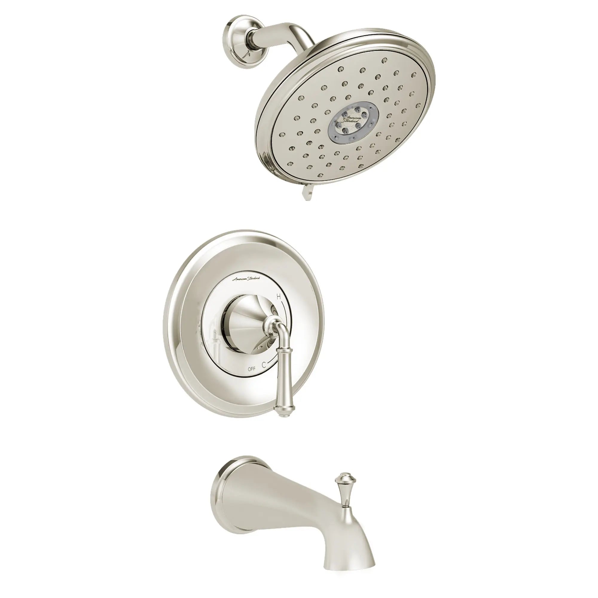 Delancey® 2.5 gpm/9.4 L/min baignoire and Garniture de douche avec Pomme de douche 4 fonctions à économie d'eau et poignée à levier // NICKEL POLI // 131661_TU052502013_1_0_CDNwebp.webp