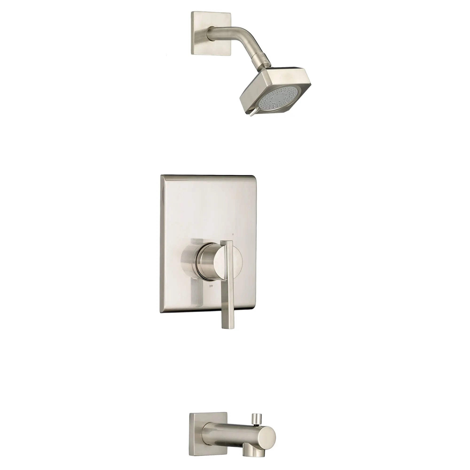 Time Square 1.75 gpm/6.6 L/min baignoire and Garniture de douche avec Pomme de douche à économie d'eau,   cartouche à double équilibre de pression en céramique avec poignée à levier // BRUSHED NICKEL // 132018_TU184508295_1_0_CDNwebp.webp