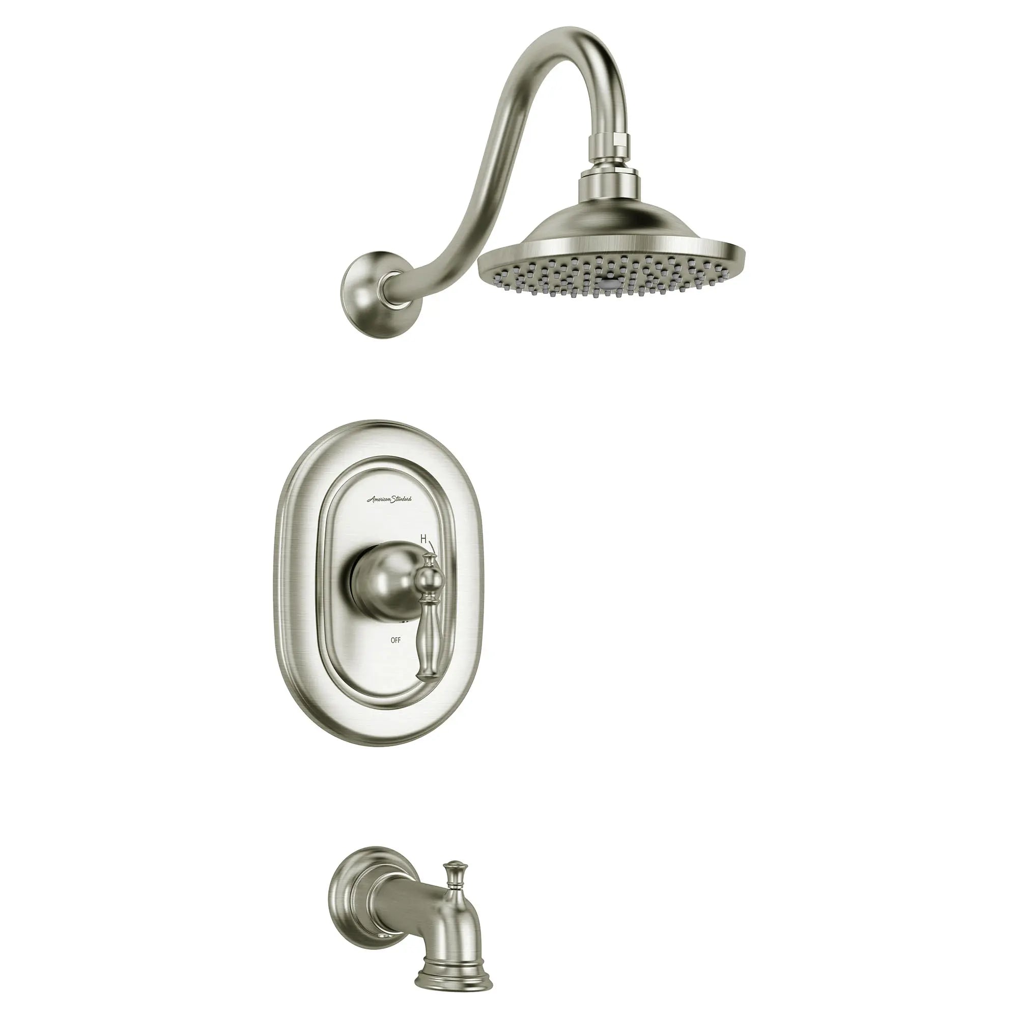 Quentin 2.5 gpm/9.5 L/min baignoire and Garniture de douche avec pomme de douche pluie,   cartouche à double équilibre de pression en céramique avec poignée à levier // NICKEL BROSSÉ // 132456_TU440502295_1_0_CDNwebp.webp