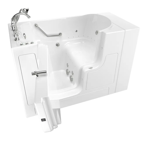 Baignoire à porte 30 x 52 pouces, série gelcoat de performance avec systèmes combinés de spa à air et à remous - Vidange à gauche avec robinet