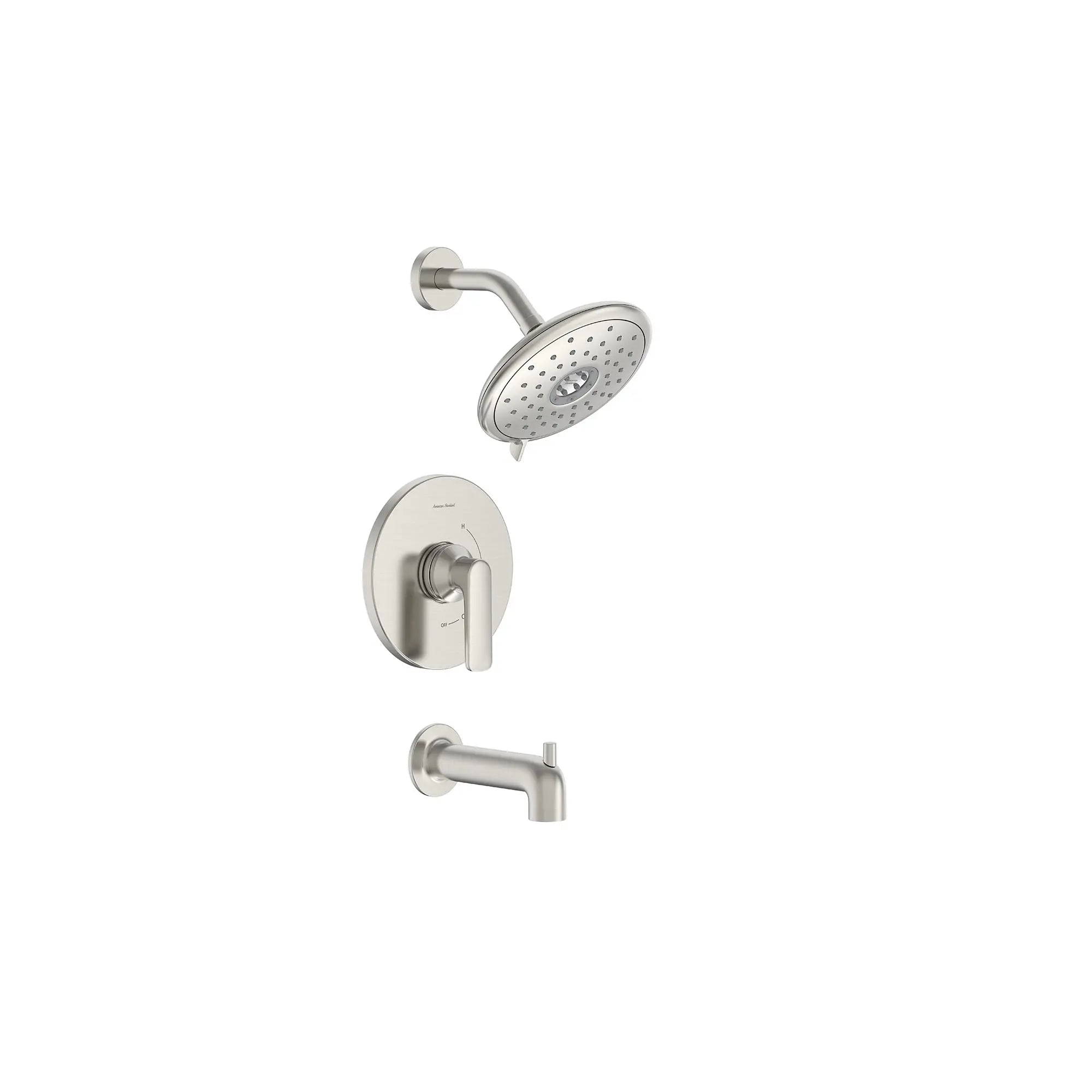 Aspirations - garniture pour bain douche, 1,8 gpm/6,8 L/min, avec pomme de douche à économie d'eau et double cartouche céramique à pression équilibrée, avec poignée à levier // TUB & SHOWER / NICKEL BROSSÉ // 168507_Aspirations_SiloRight_tu061508.295_0001_Feb2023_0_CDNwebp.webp