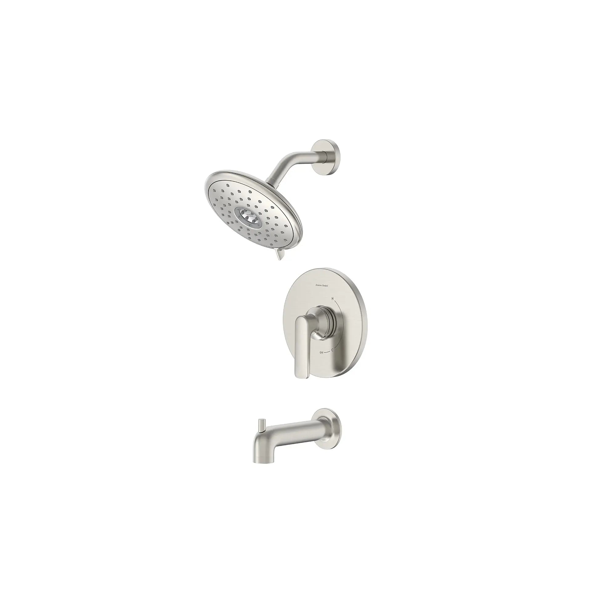 Aspirations - garniture pour bain douche, 1,8 gpm/6,8 L/min, avec pomme de douche à économie d'eau et double cartouche céramique à pression équilibrée, avec poignée à levier // TUB & SHOWER / NICKEL BROSSÉ // 168510_Aspirations_SiloLeft_tu061508.295_0001_Feb2023_0_CDNwebp.webp