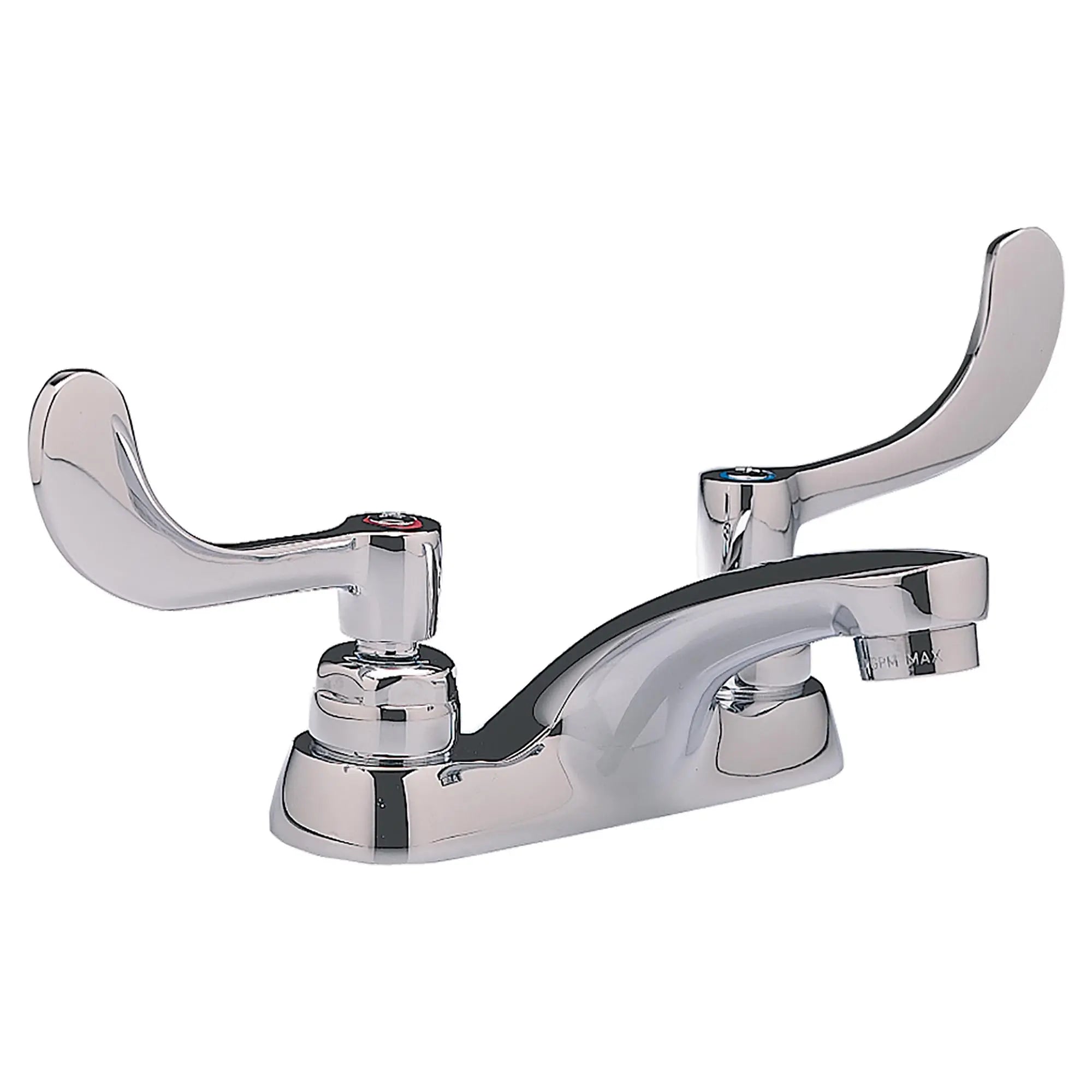 Monterrey - Robinet à bec central en fonte, 4 pouces centre à centre avec poignées en forme de lame 0,5 gpm/1,9 l/min avec drain grillagé // CHROME POLI // 174675_5502175002_0_CDNwebp.webp