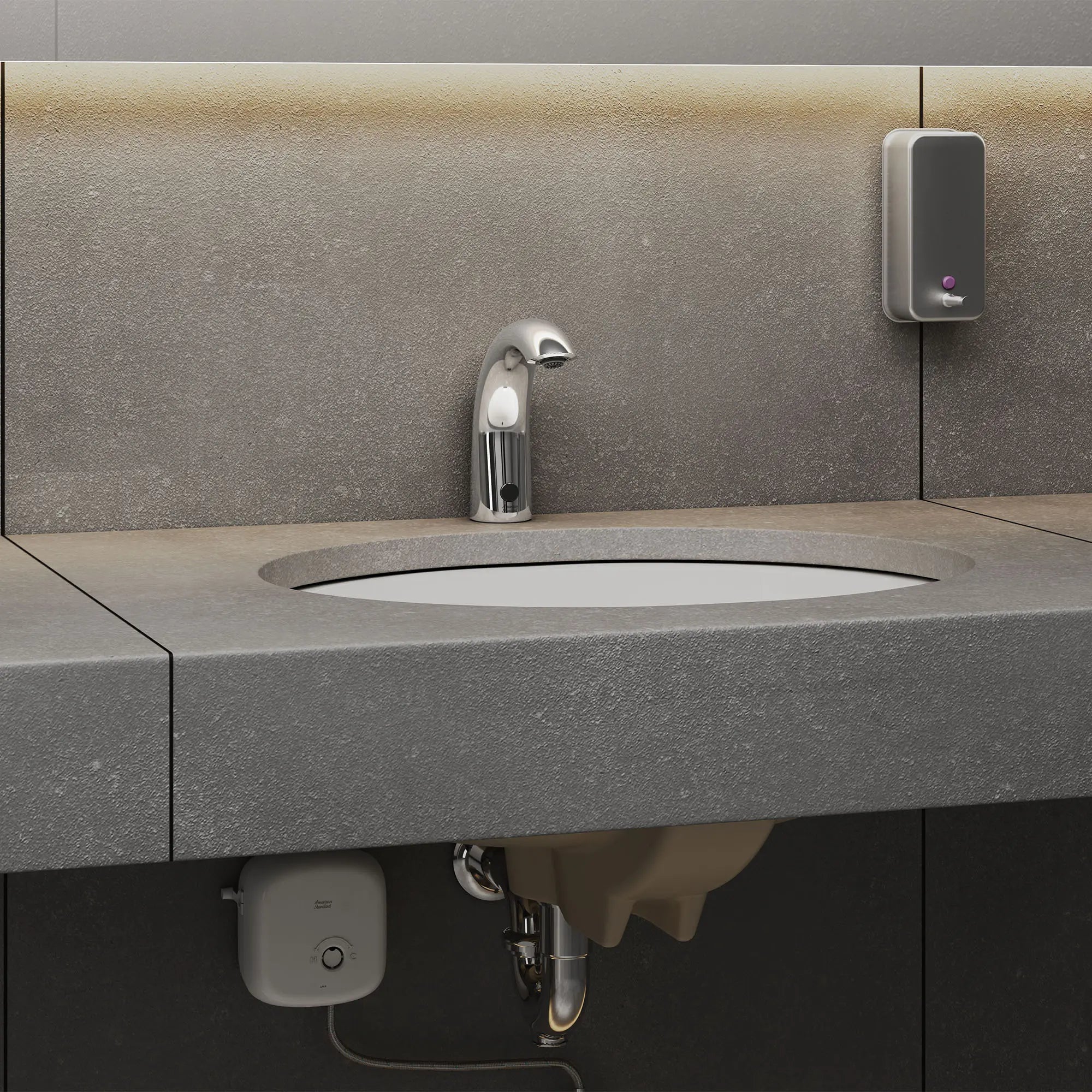 Selectronic® - robinet de fonte sans contact, modèle de base, 0,5 gpm/1,9 L/min // CHROME POLI // 185832_Commercial_EnvironmentCloseUp_M954350_605B115.002_496221.002_0002_Sept2023_0_CDNwebp.webp