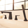 Aspirations 4-Hole 2-Handle Deck Mount Roman Tub Faucet  With Lever Handles and Personal Shower // MATTE BLACK // 234022_Aspirations_EnvironmentCloseUp_T061901.243_0001_Dec2023_CDNwebp.webp