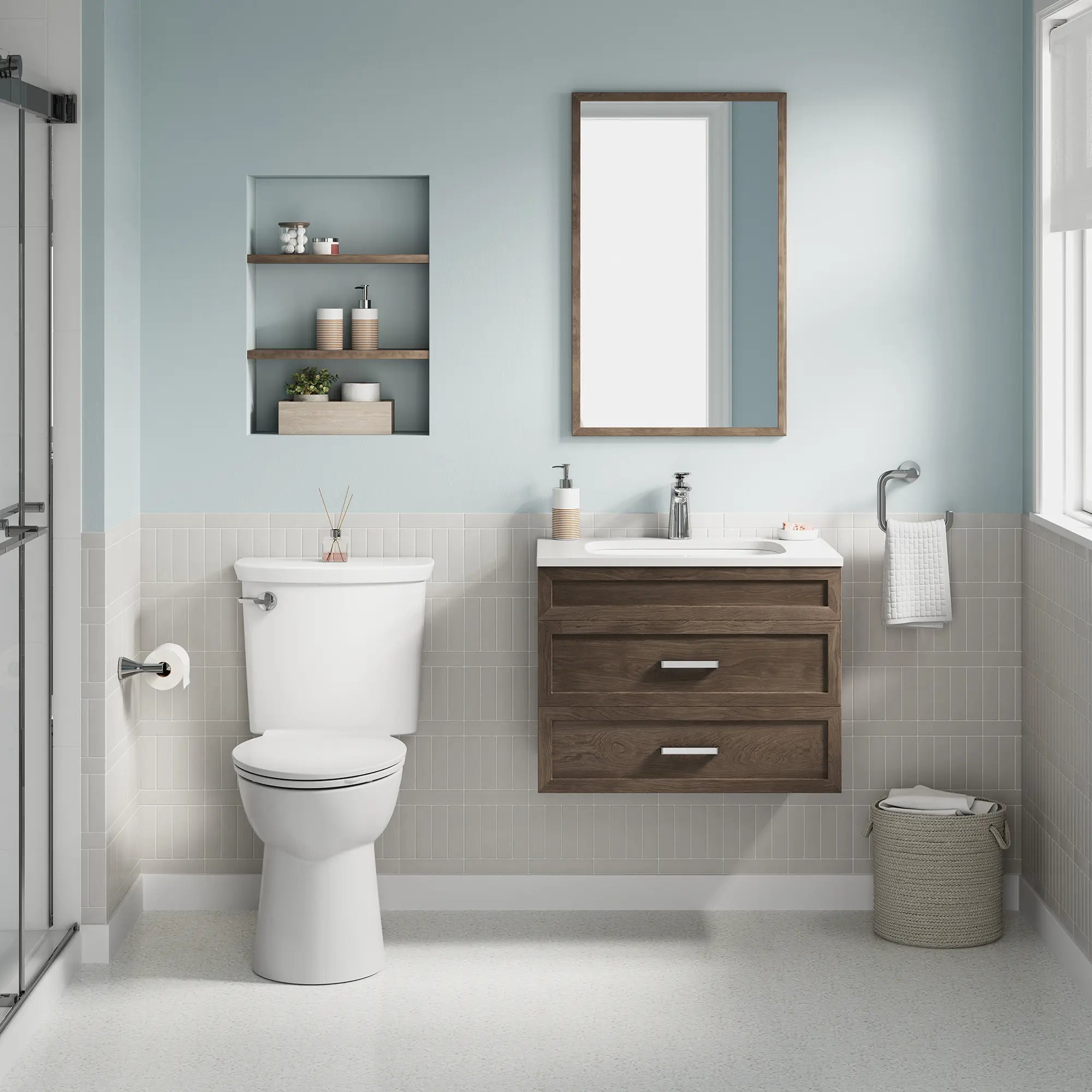 Siège pour toilette allongée VorMax® avec rebord CleanCurve®, style contemporain, à fermeture lente et détachement facile // BLANC // 247136_VorMax_EnvironmentFull_238AA104.020_0001_JUNE2024_CDNwebp.webp