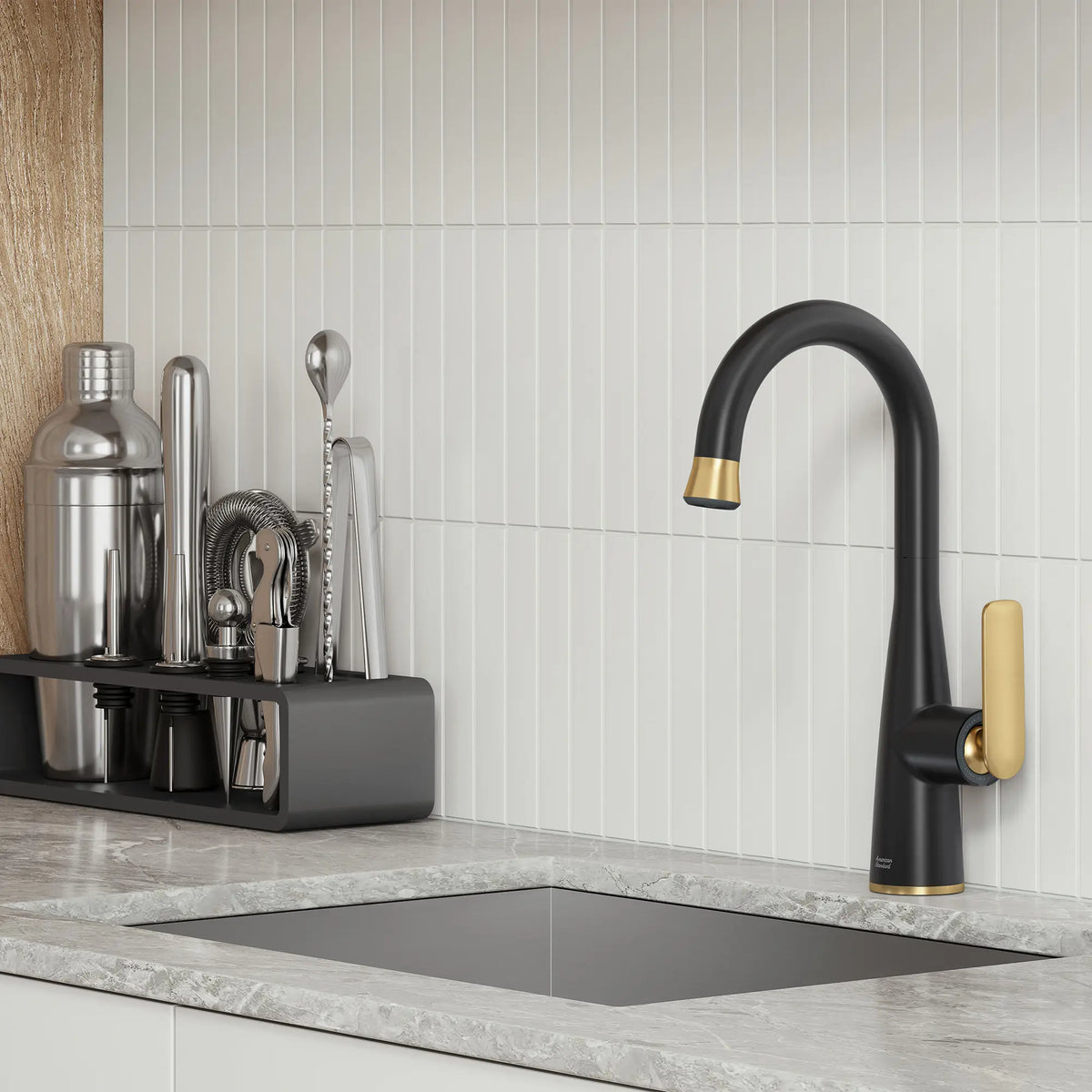 Robinet de bar à bec rétractable Aspirations  // NOIR MAT/AUBE FRAÎCHE BROSSÉ // 263027_Aspirations_EnvironmentCloseUpl_1048274240_0001_FEBURARY2025_0_CDNwebp_fd152e68-a891-4964-b7d9-350b1e78470c.webp