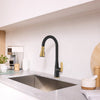 [1048804240] Aspirations Touchless Pull-Down Kitchen Faucet  - Matte Black/Brush Cool Sunrise