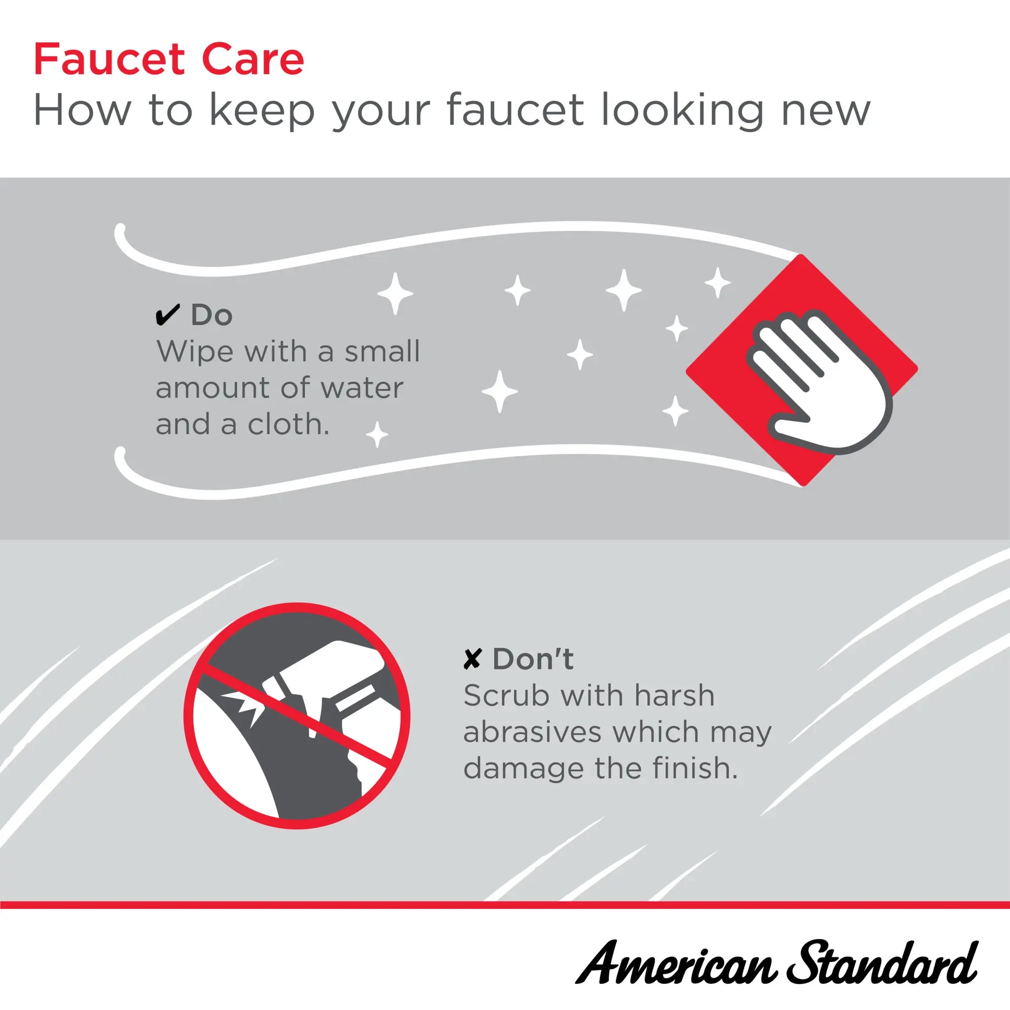 Robinet de cuisine Fairbury monocommande à douchette double, 1,8 gpm/6,8 L/min, avec poignée à levier // CHROME POLI // 269014_UseCare_Infographic_Faucets_0001_AUG2025_0_CDNwebp.webp