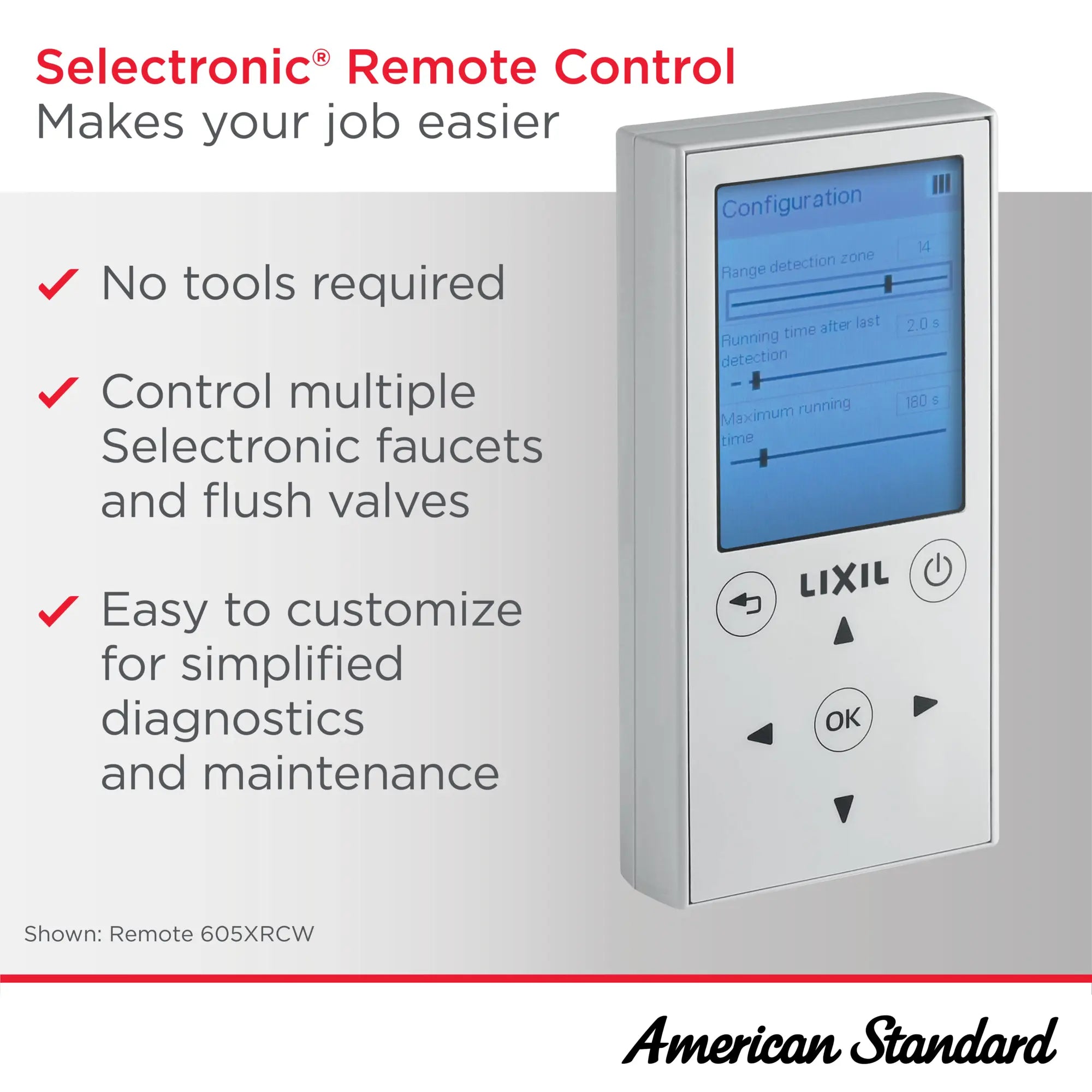 Paradigm® Selectronic® - robinet sans contact, alimentation à pile, 0,5 gpm/1,9 L/min // NICKEL BROSSÉ // 275588_Selectronic_Remote_Infographic_605XRCW_0001_Sept2025_1_CDNwebp_34a96f59-0a1a-45cf-94b5-963ab019c2a1.webp