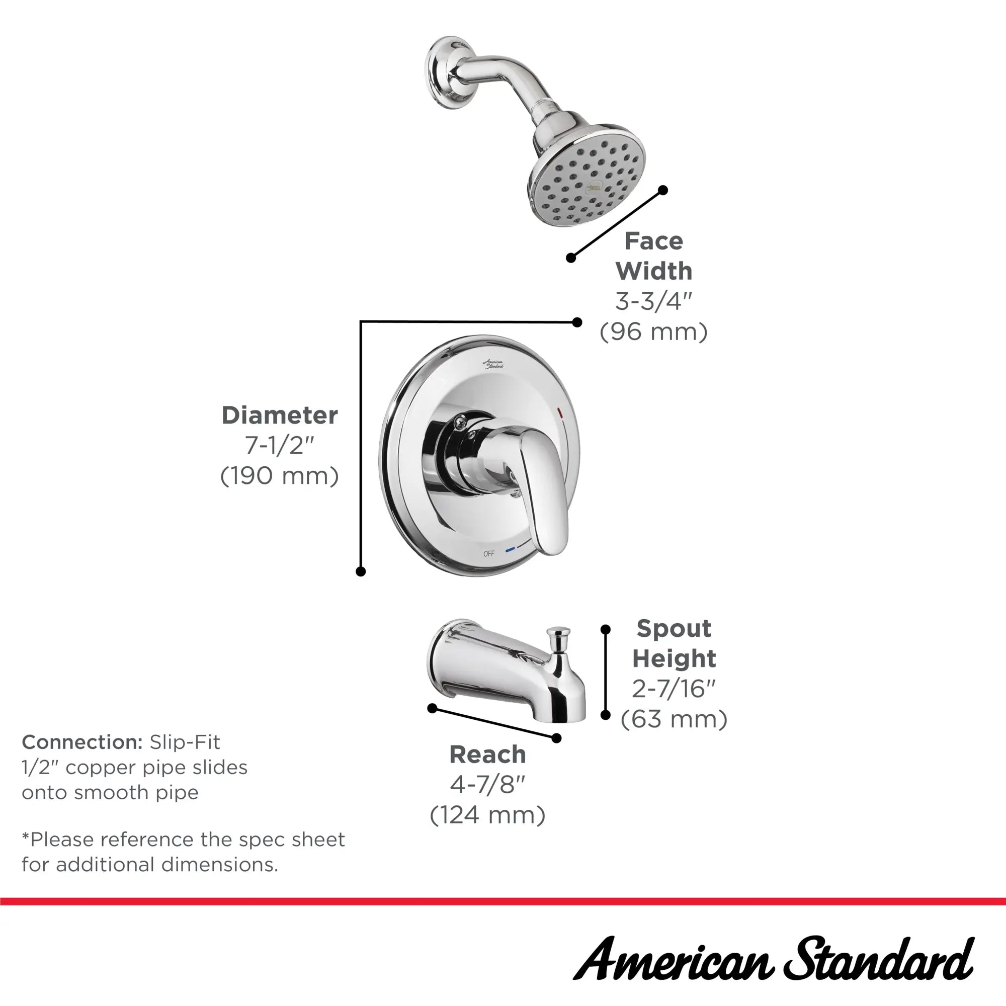 Colony® PRO - Ensemble de robinetterie pour baignoire/douche 1,75 gpm/6,6 L/min incluant une pomme de douche à économie d'eau, une cartouche à pression équilibrée en double céramique et une poignée à levier // TUB & SHOWER / CHROME POLI // 283143_ColonyPro_Infographic_TU075508_0001_APR2026_0_CDNwebp.webp