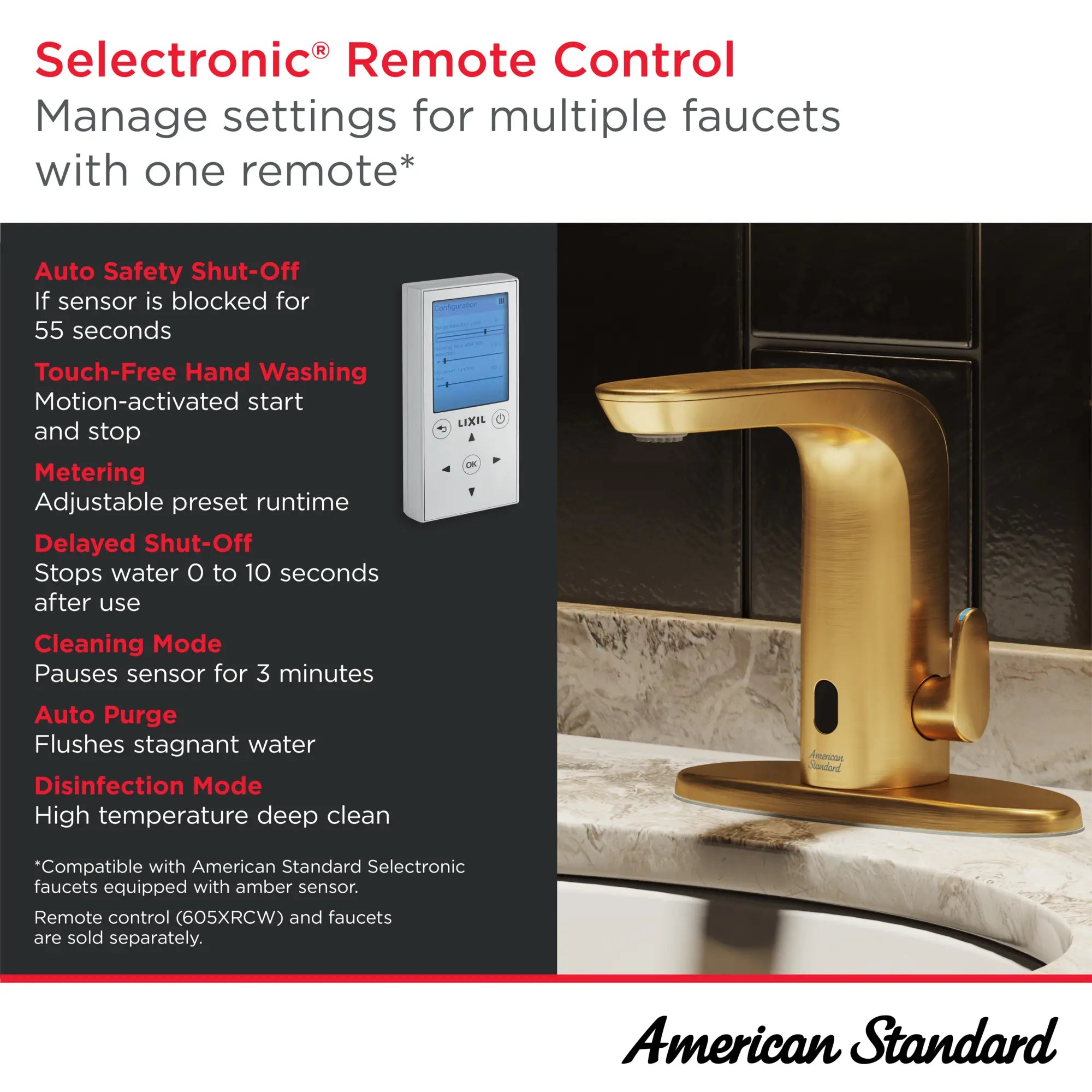 NextGen Selectronic® -  robinet sans contact, alimentation à pile, 0,5 gpm/1,9 L/min // CHROME POLI // 287257_NextGen_Remote_Infographic_0001_MAY2026_0_CDNwebp.webp