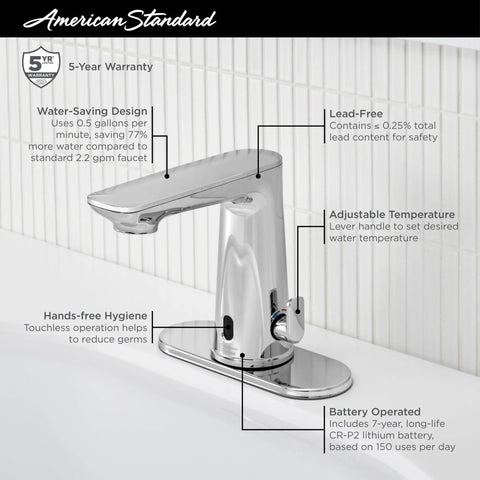 Clean IR® - mitigeur sans contact sur plan, alimenté par pile, 0,5 gpm/1,9 l/min