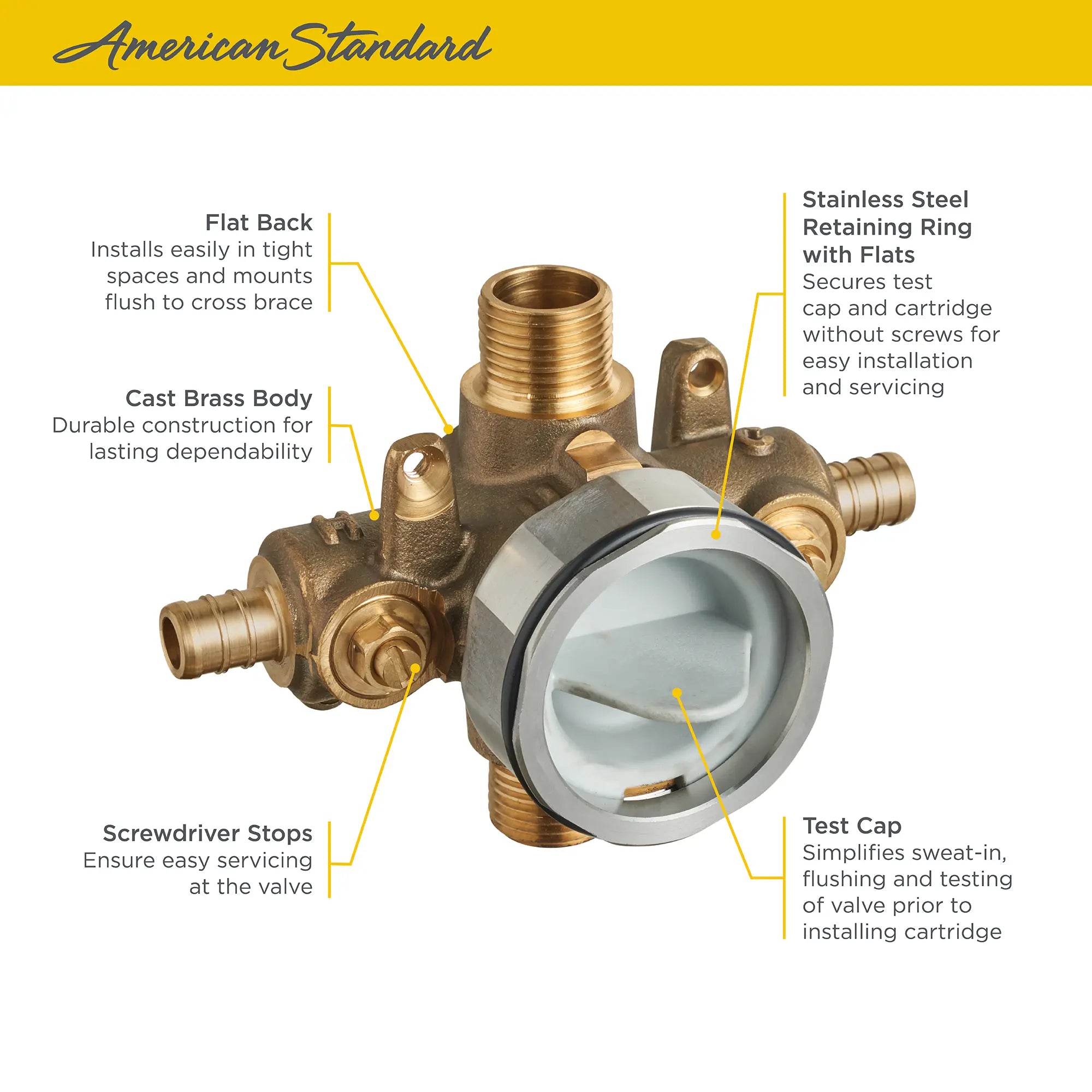 Flash® - Robinet brut de douche avec entrées de sertissage PEX/sorties universelles - robinets d’arrêt à tournevis // SANS FINI // 67563_Flash_Valve_RU107SS_Info_1_0_CDNwebp.webp