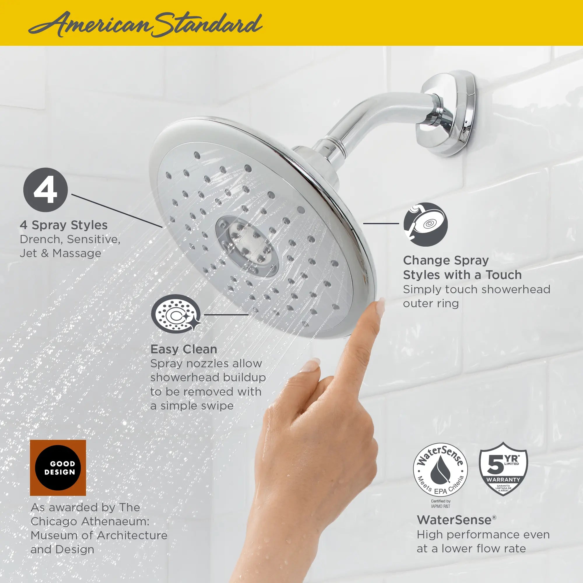 Pomme de douche fixe Spectra® Touch de 7 po, économie d'eau: 1,8 gpm/6,8 L/min // CHROME POLI // 67892_2018_AS_Spectra_Touch_9038374_Infographic_0_CDNwebp.webp
