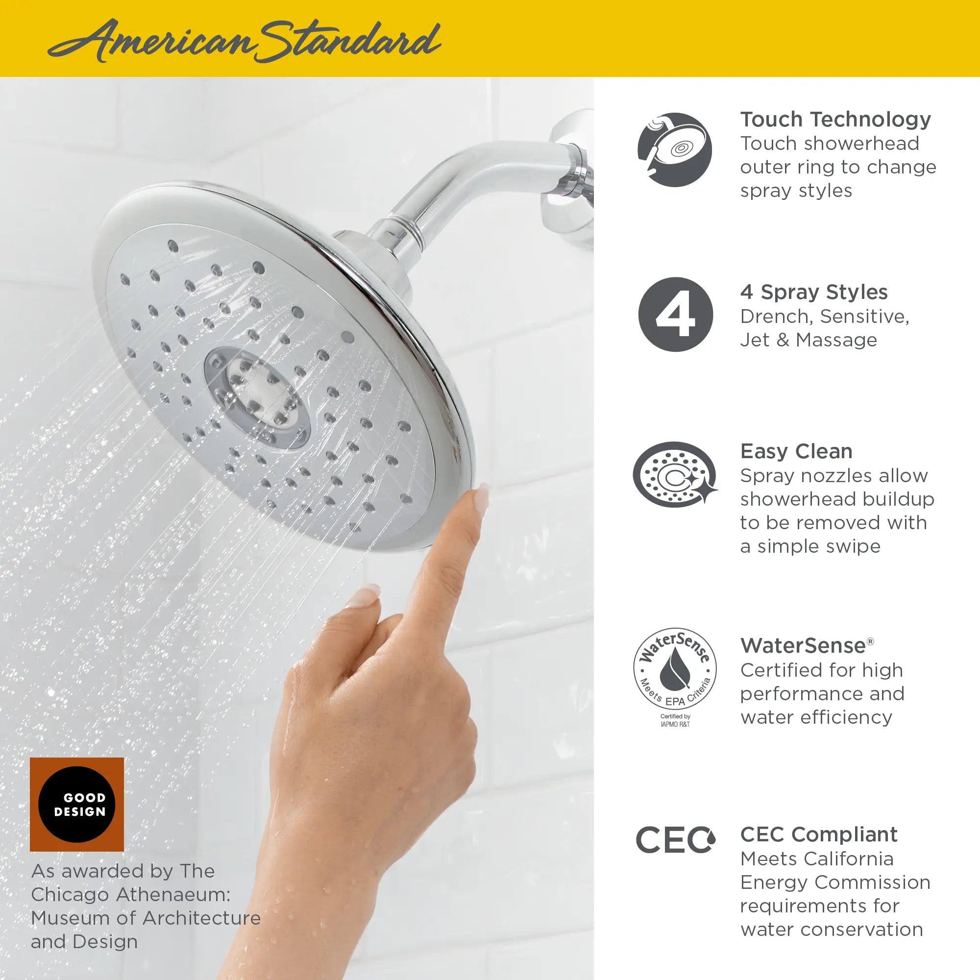 Pomme de douche fixe Spectra® Touch de 7 po, économie d'eau: 1,8 gpm/6,8 L/min // CHROME POLI // 67894_2018_AS_Spectra_Touch_9038374_Infographic_1_0_CDNwebp.webp