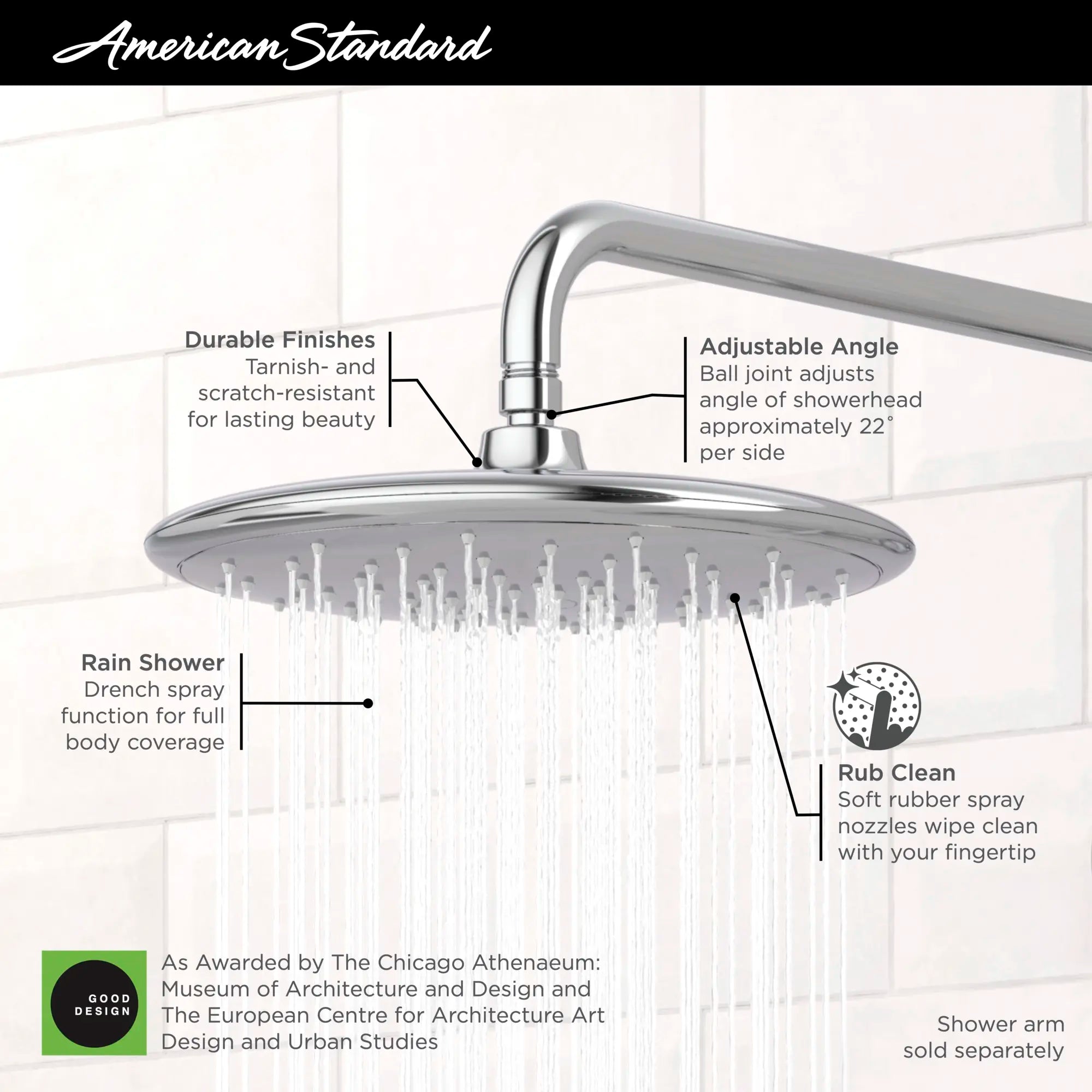 Pomme de douche à effet pluie Spectra® Rain 11 po 2,5 gpm/9,5 L/min // CHROME POLI // 67900_2019_AS_Spectra_9035001_Infographic_1_0_CDNwebp.webp