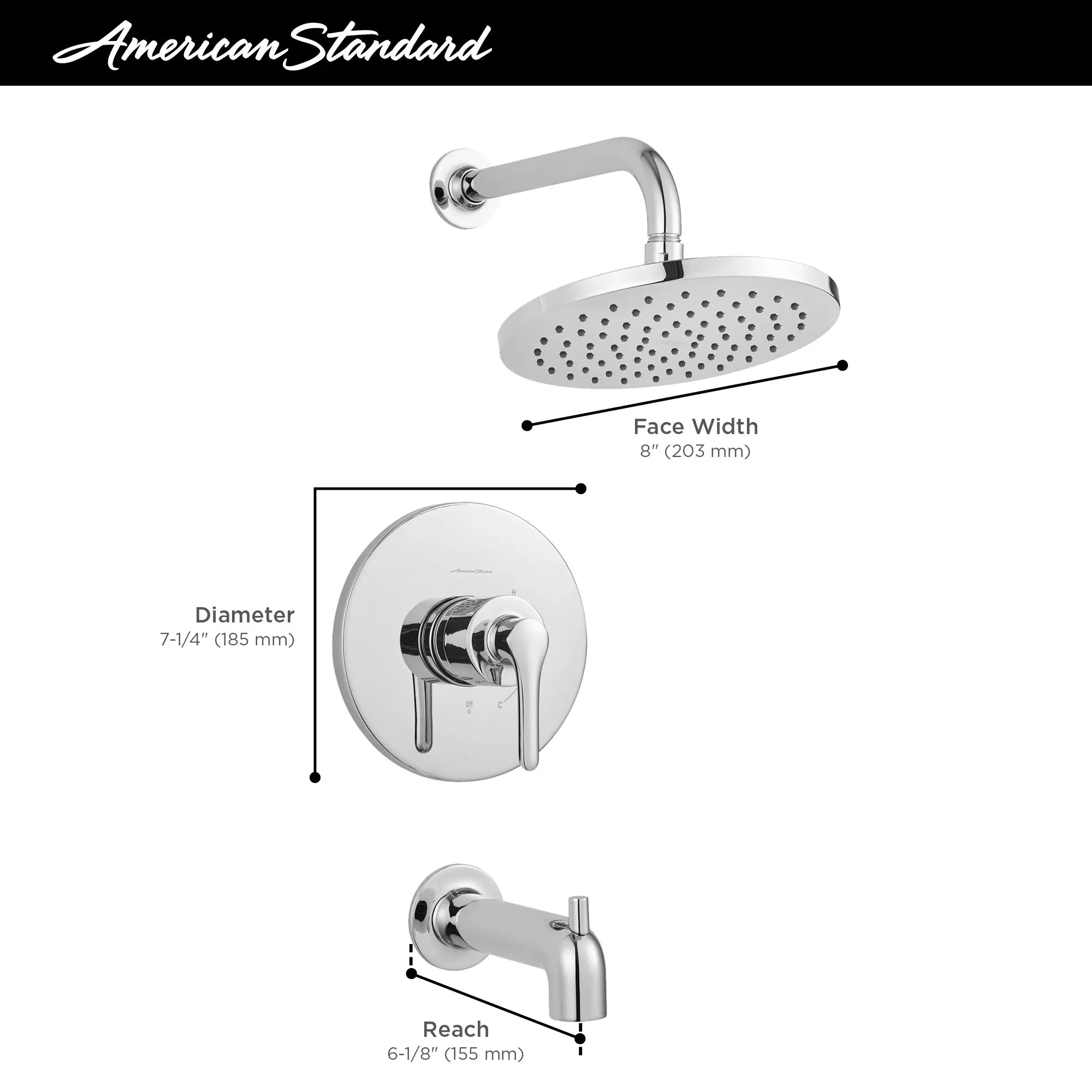 Studio® S 2.5 gpm/9.5 L/min baignoire and Garniture de douche avec pomme de douche pluie,   cartouche à double équilibre de pression en céramique avec poignée à levier // CHROME POLI // 67979_AS_Studio_S_TU105502_Infographic_0_CDNwebp.webp