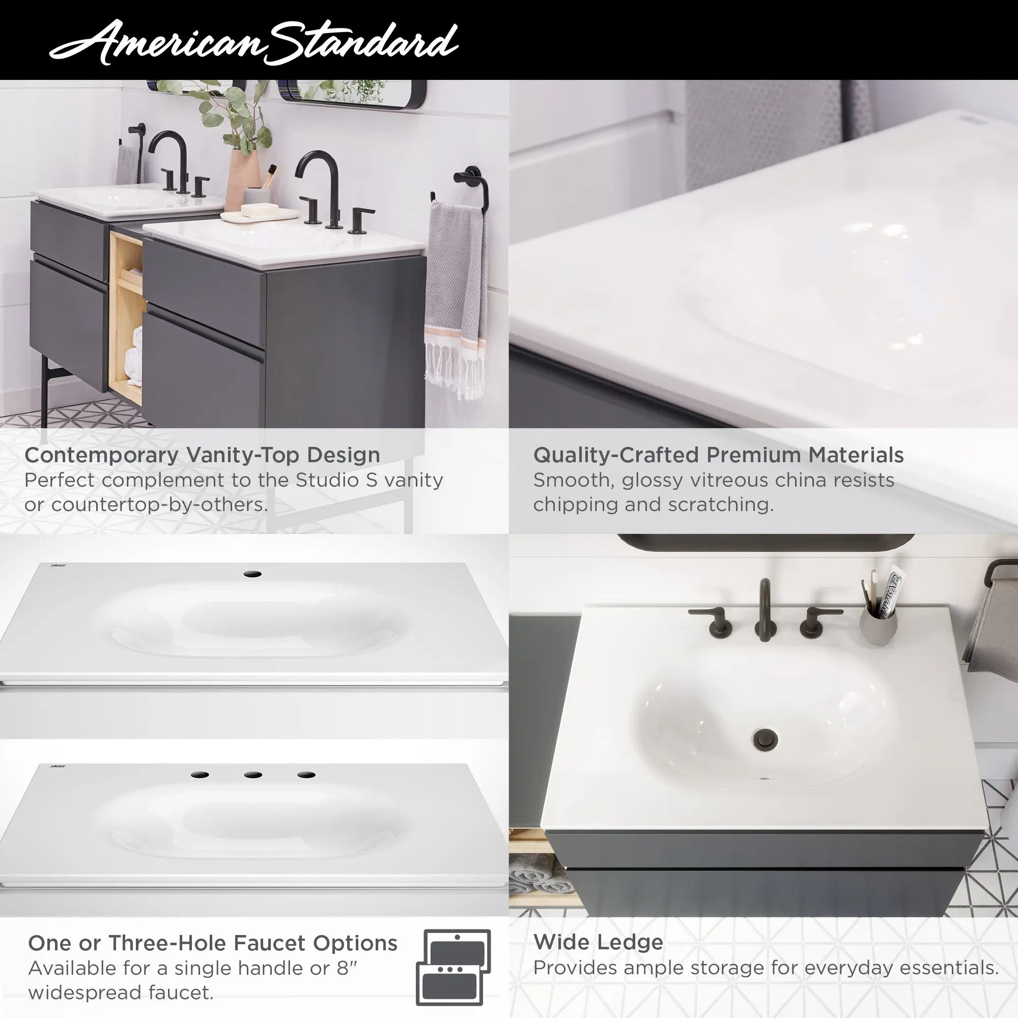 Dessus de meuble-lavabo Studio® S 33 po - trou central uniquement // 33 IN / SINGLE HOLE / BLANC // 68024_AS_Studio_S_1298001_1298008_33in_Sink_Info_2_CDNwebp.webp
