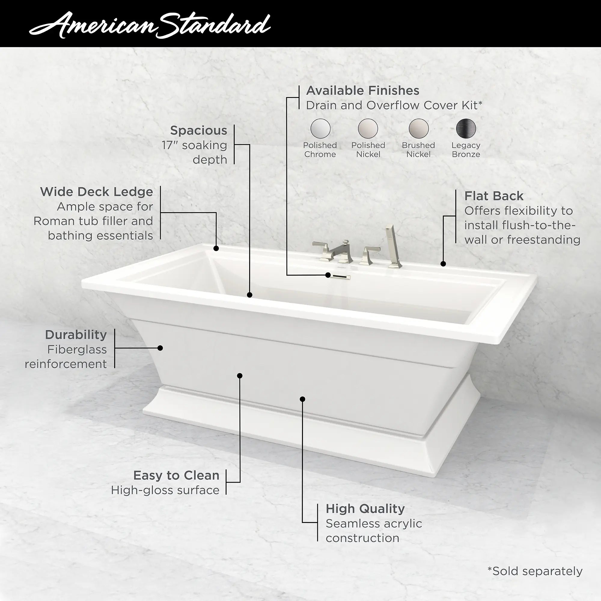 Baignoire autoportante Town Square® S 68 x 36 po avec renvoi central // BLANC // 68162_2019_AS_Town_Square_S_FST_2546004_Infographic_0_CDNwebp.webp