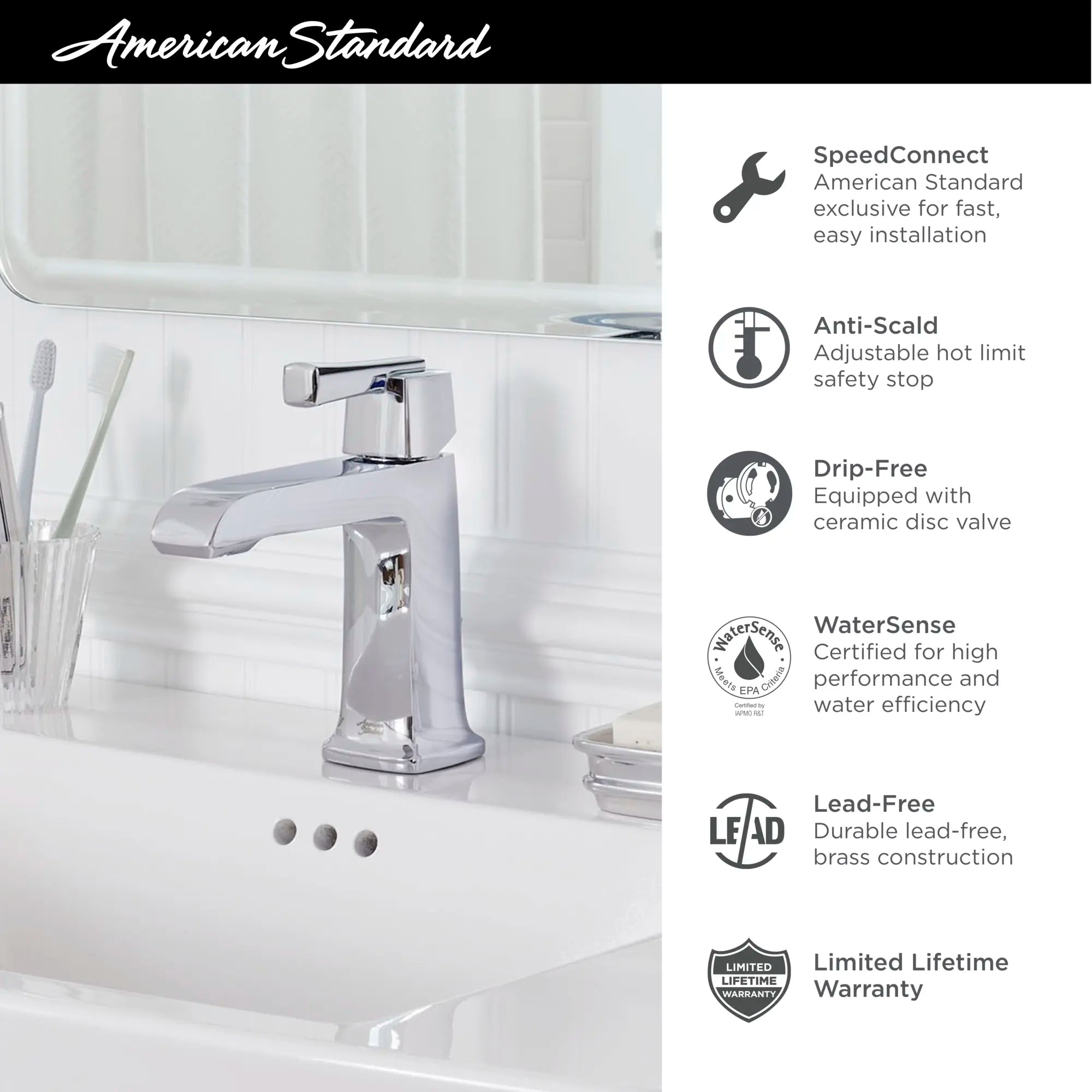 Townsend® - Robinet de salle de bain monotrou à poignée unique 1,2 gpm/4,5 L/min avec poignée à levier // CHROME POLI // 68174_2019_AS_Townsend_Faucets_Infographics_F1_0_CDNwebp.webp