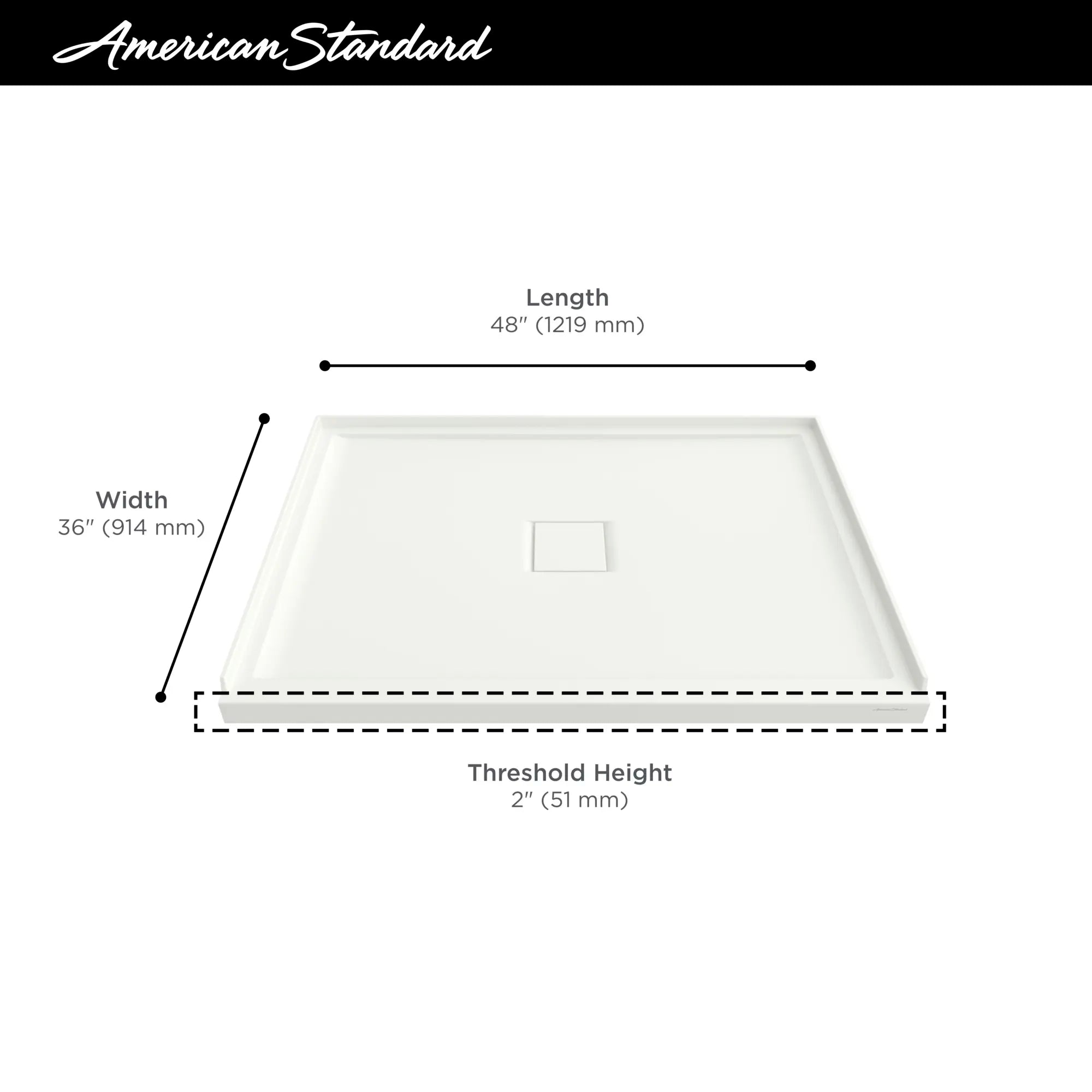 Base de douche Townsend® 48 x 36 po à seuil unique et drain central // BLANC DOUX // 68212_2019_AS_Townsend_Shower_Bases_Infographics_F1-3_0_CDNwebp.webp