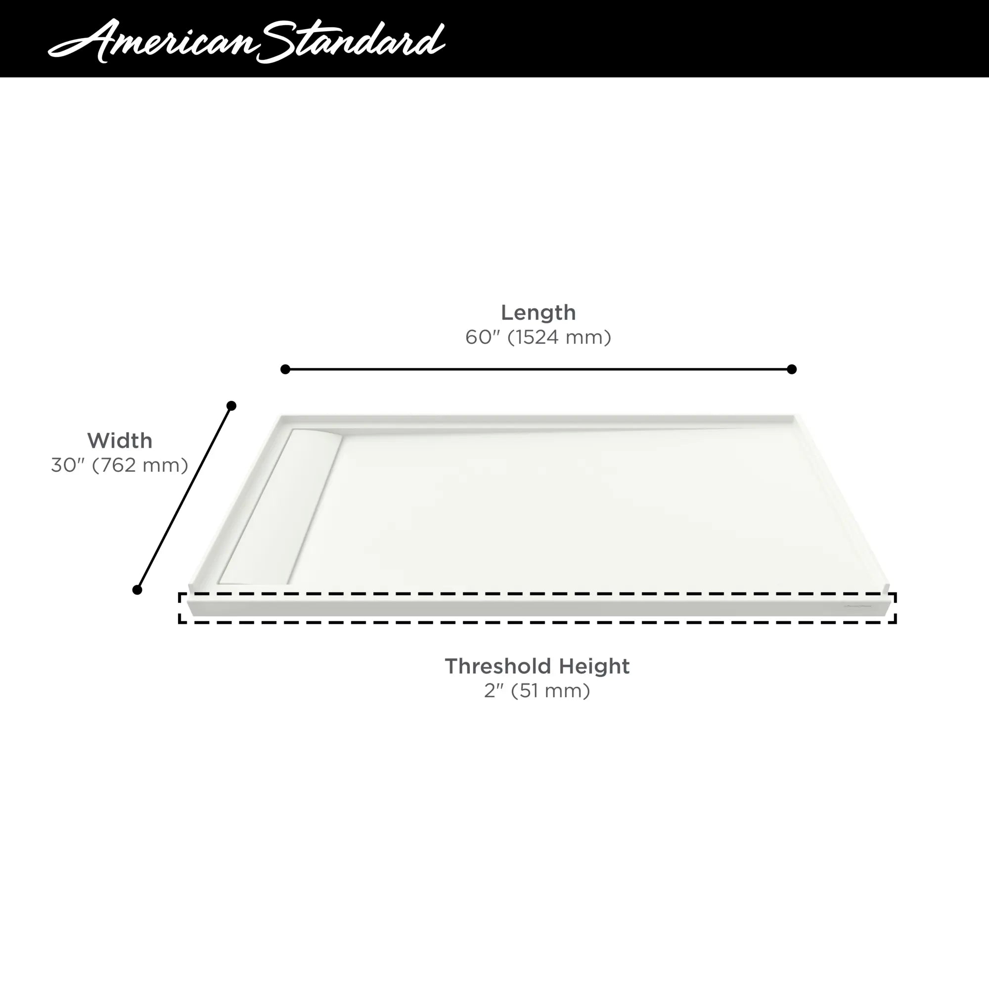 Base de douche Townsend® 60 x 30 po à seuil unique et sortie à gauche // 60 X 30 IN / LEFT / BLANC DOUX // 68214_2019_AS_Townsend_Shower_Bases_Infographics_F1-4_0_CDNwebp.webp