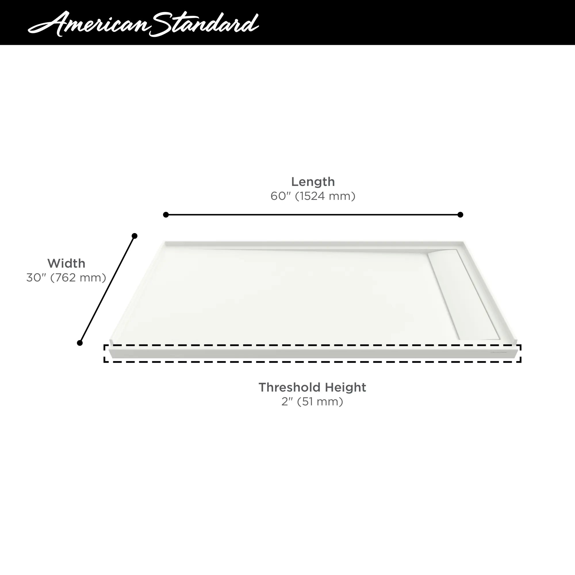 Base de douche Townsend® 60 x 30 po à seuil unique et sortie à droite // 60 X 30 IN / RIGHT / BLANC DOUX // 68215_2019_AS_Townsend_Shower_Bases_Infographics_F1-5_0_CDNwebp.webp