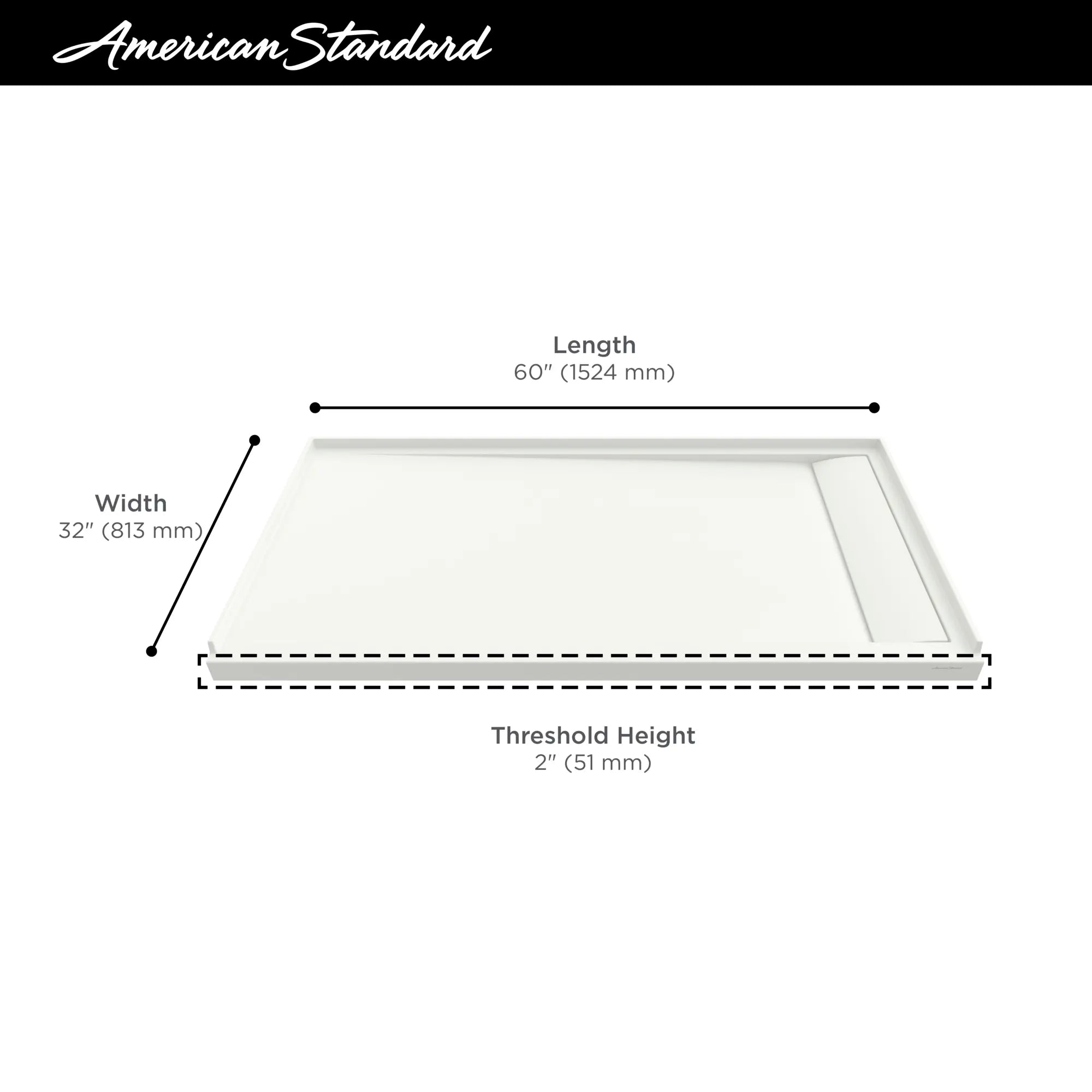Base de douche Townsend® 60 x 32 po à seuil unique et sortie à droite // 60 X 32 IN / RIGHT / BLANC DOUX // 68217_2019_AS_Townsend_Shower_Bases_Infographics_F1-7_0_CDNwebp.webp