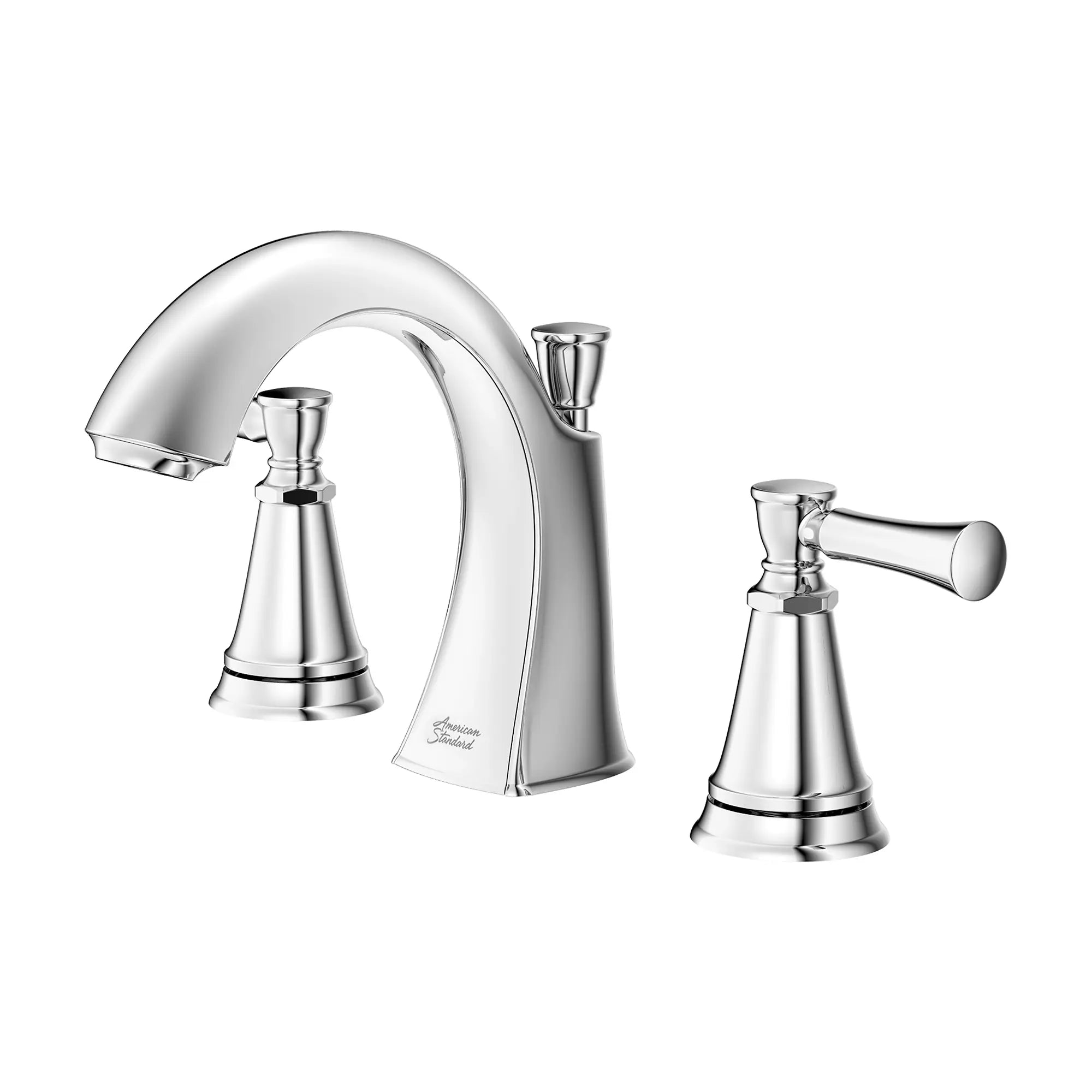 Robinet de salle de bain Chancellor à grand écartement de 8 po, 1,2 gpm/4,5 L/min avec 2 poignées à levier // CHROME POLI // 90082_Chancellor_8inch_Widespread_7022801.002_Left_Facing_Silo_CDNwebp.webp